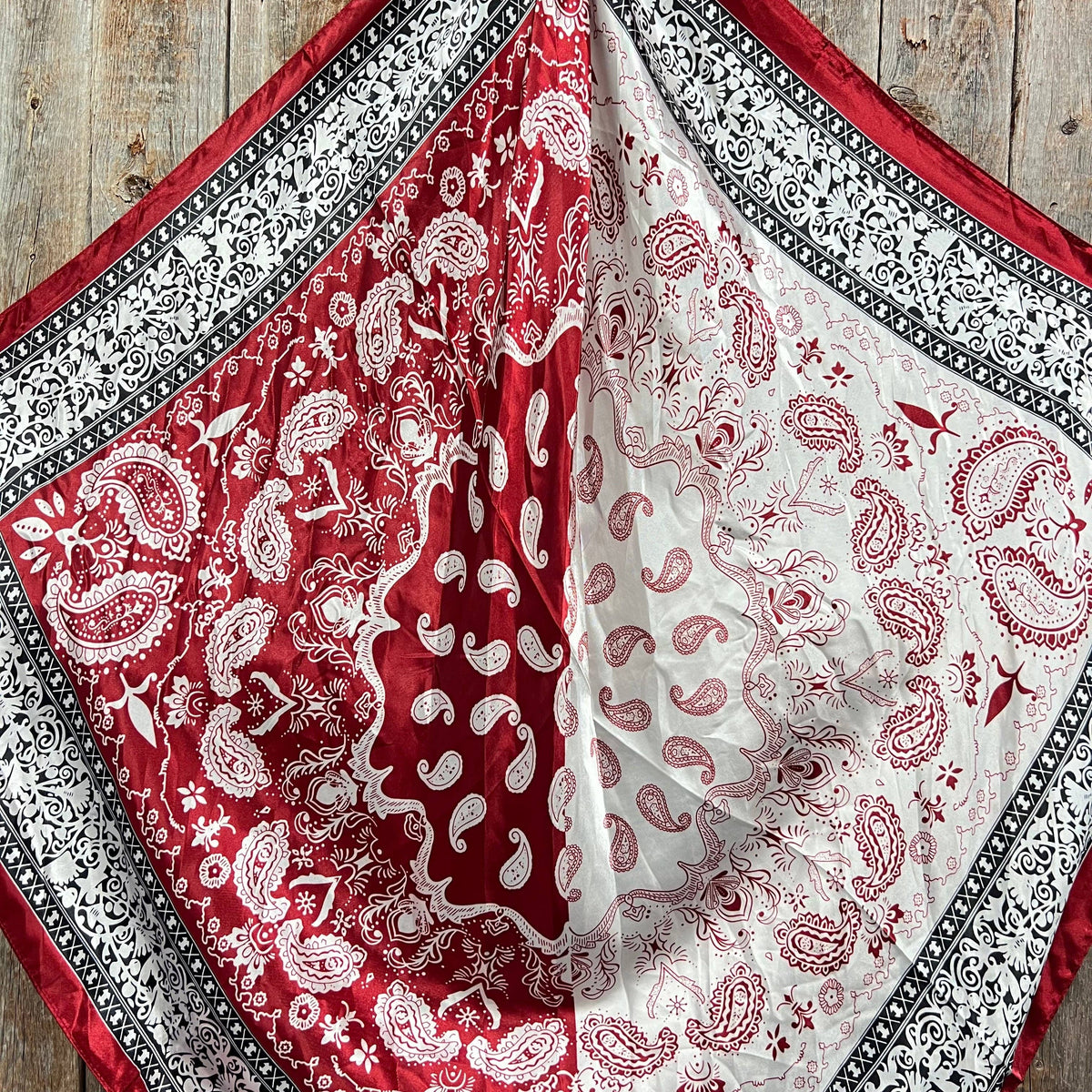 Wine Red/Cream Paisley Wild Rag - Western Scarf