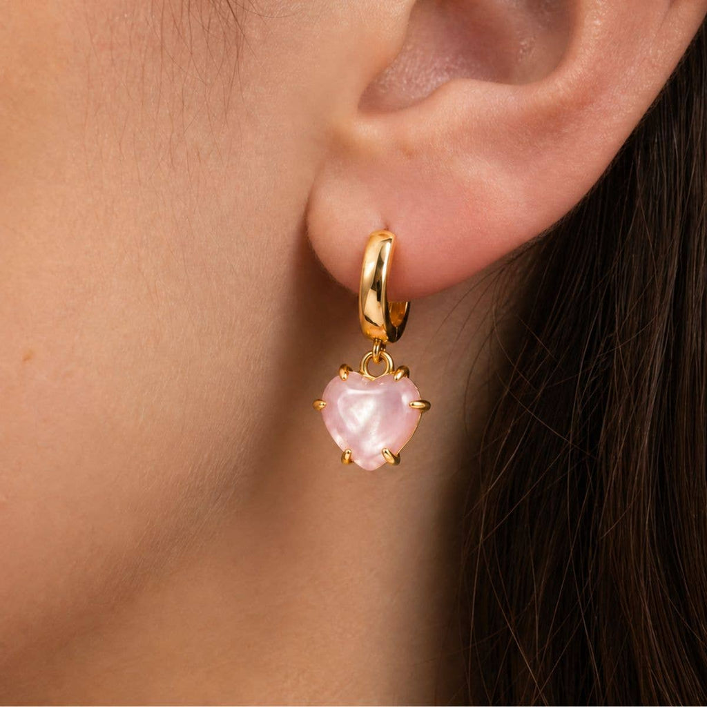 Lover Stone Heart Hoops - Pink Shell