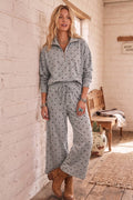 Scuba Polka Dot Half Zip Pullover & Wide Leg Pants Set: HEATHER GREY/BLACK