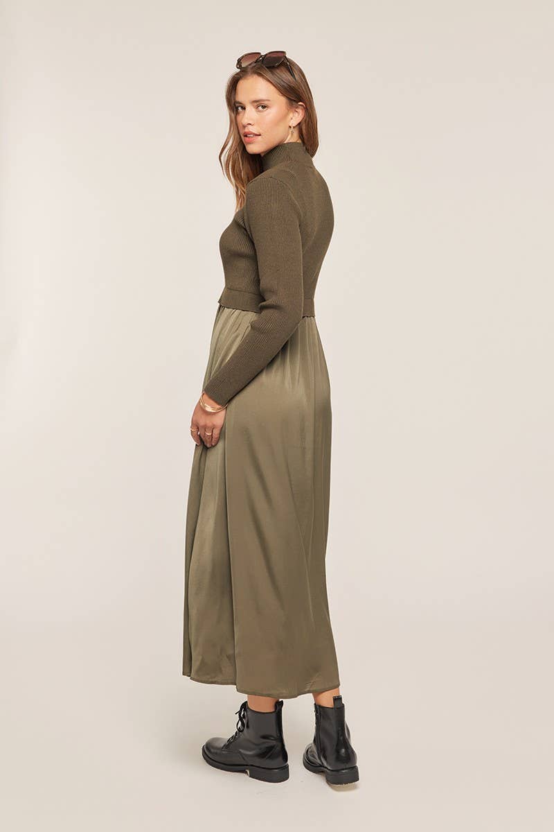 Mixed Media Sweater Dress: Olive