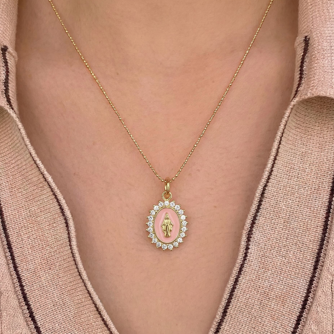 Mini Lady Lourdes Necklace- Baby Pink