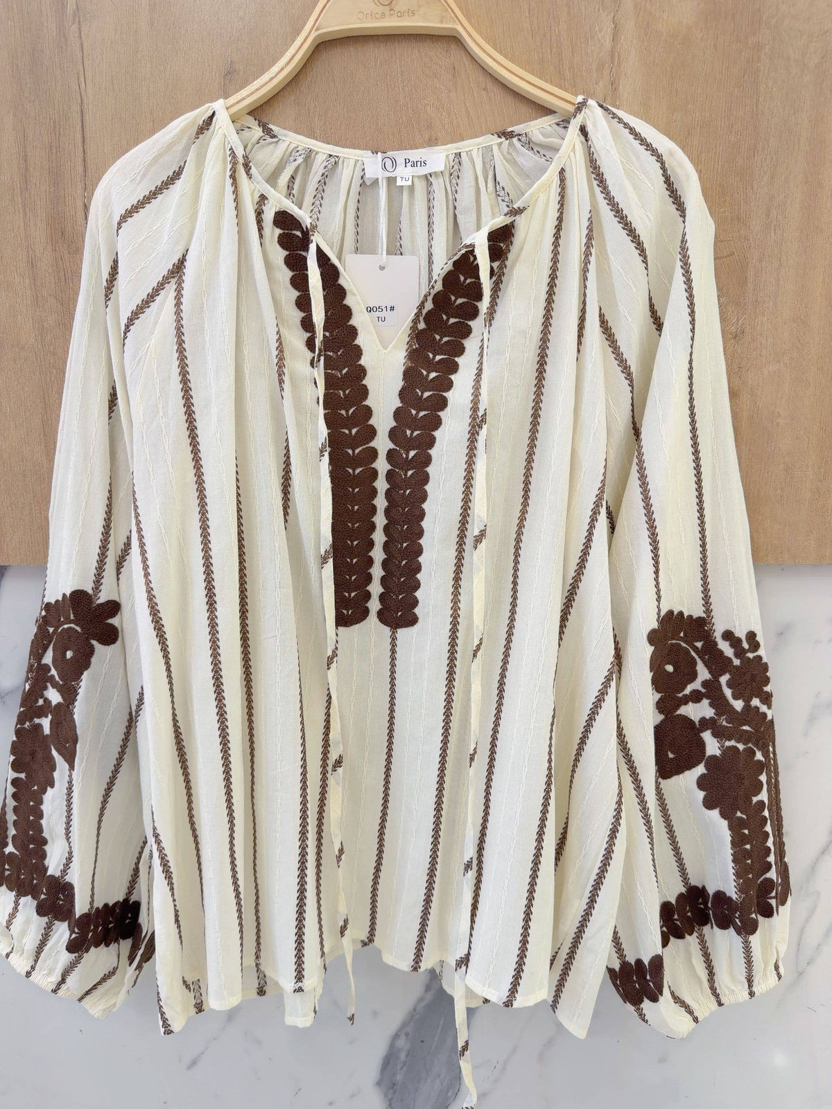 Ethnic Cotton Embroidered V-neck Blouse