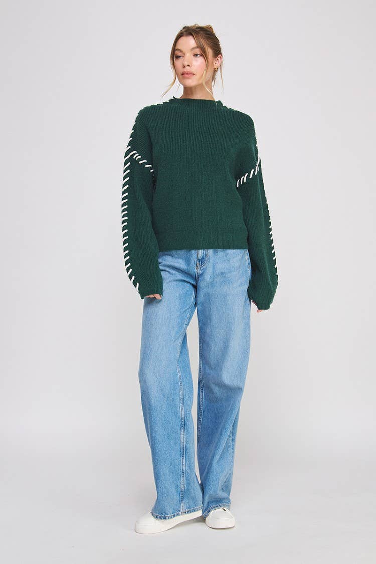 Mock Neck Sweater with Stitch Detail