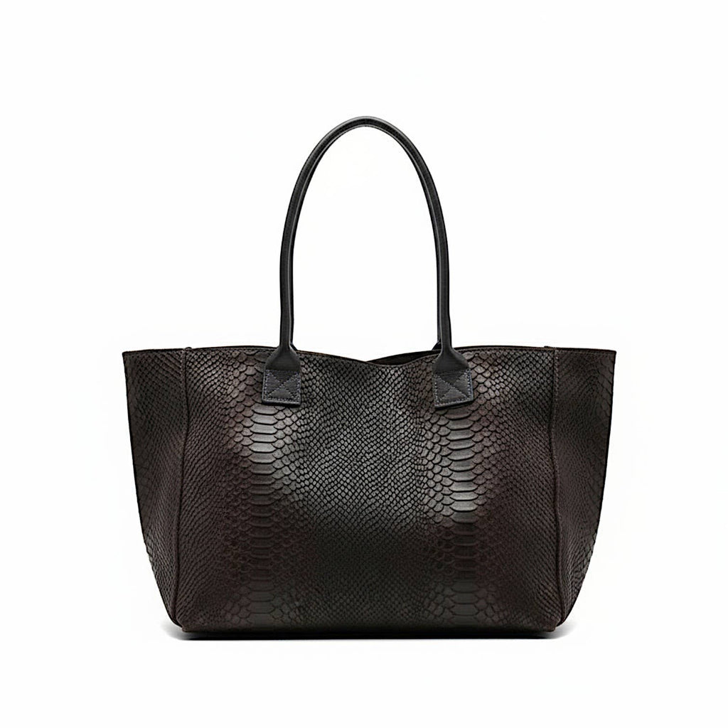 LOLA – Italian Python-Embossed Leather Bag – Chocolate