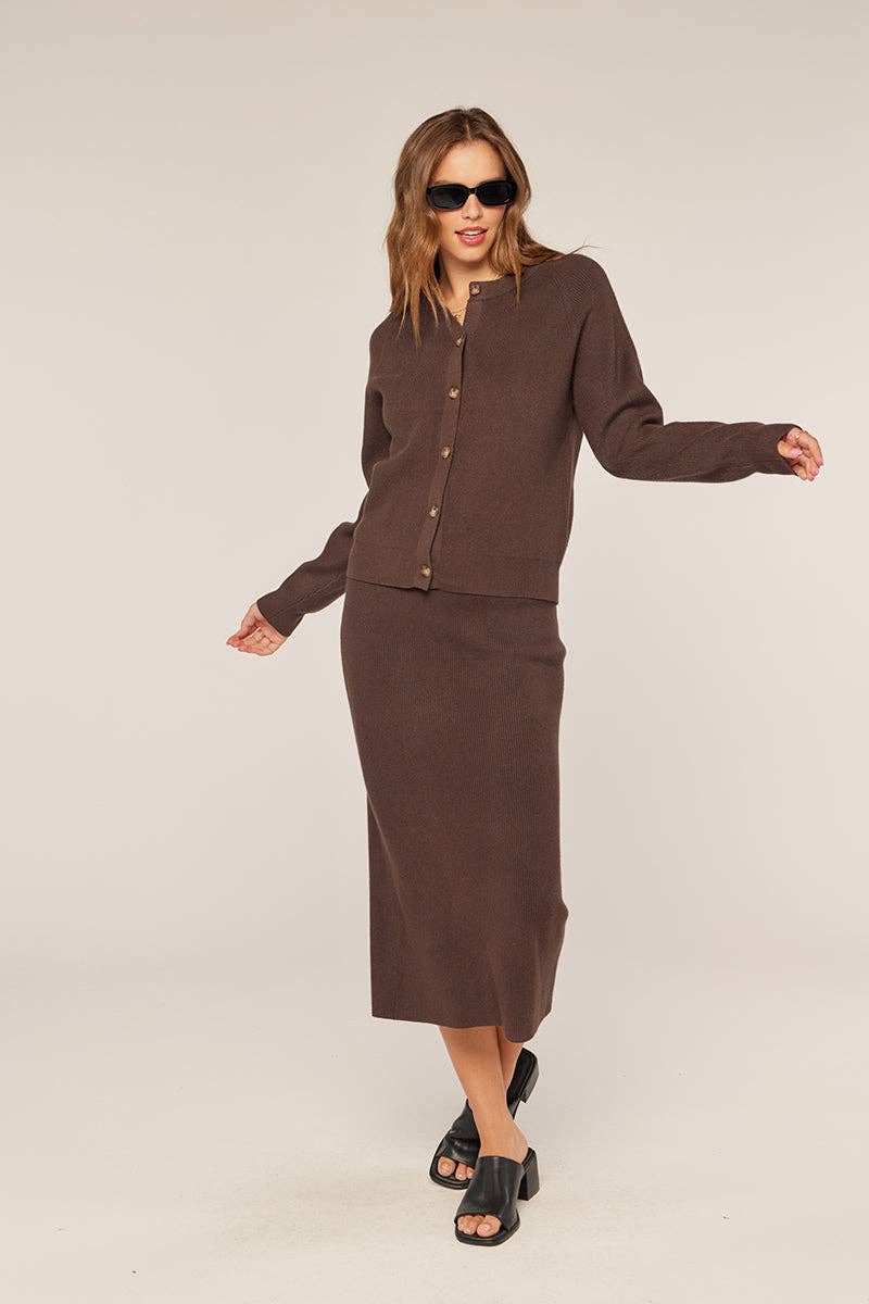 Ribbed Sweater Midi Skirt: Chocolate