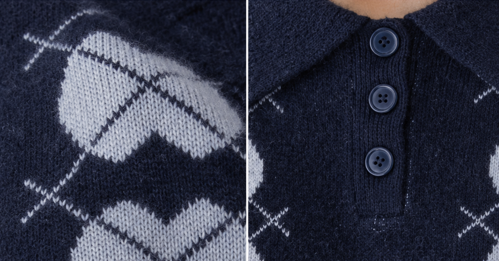 SA10042T - Argyle Heart Knit Polo Sweater: NAVY