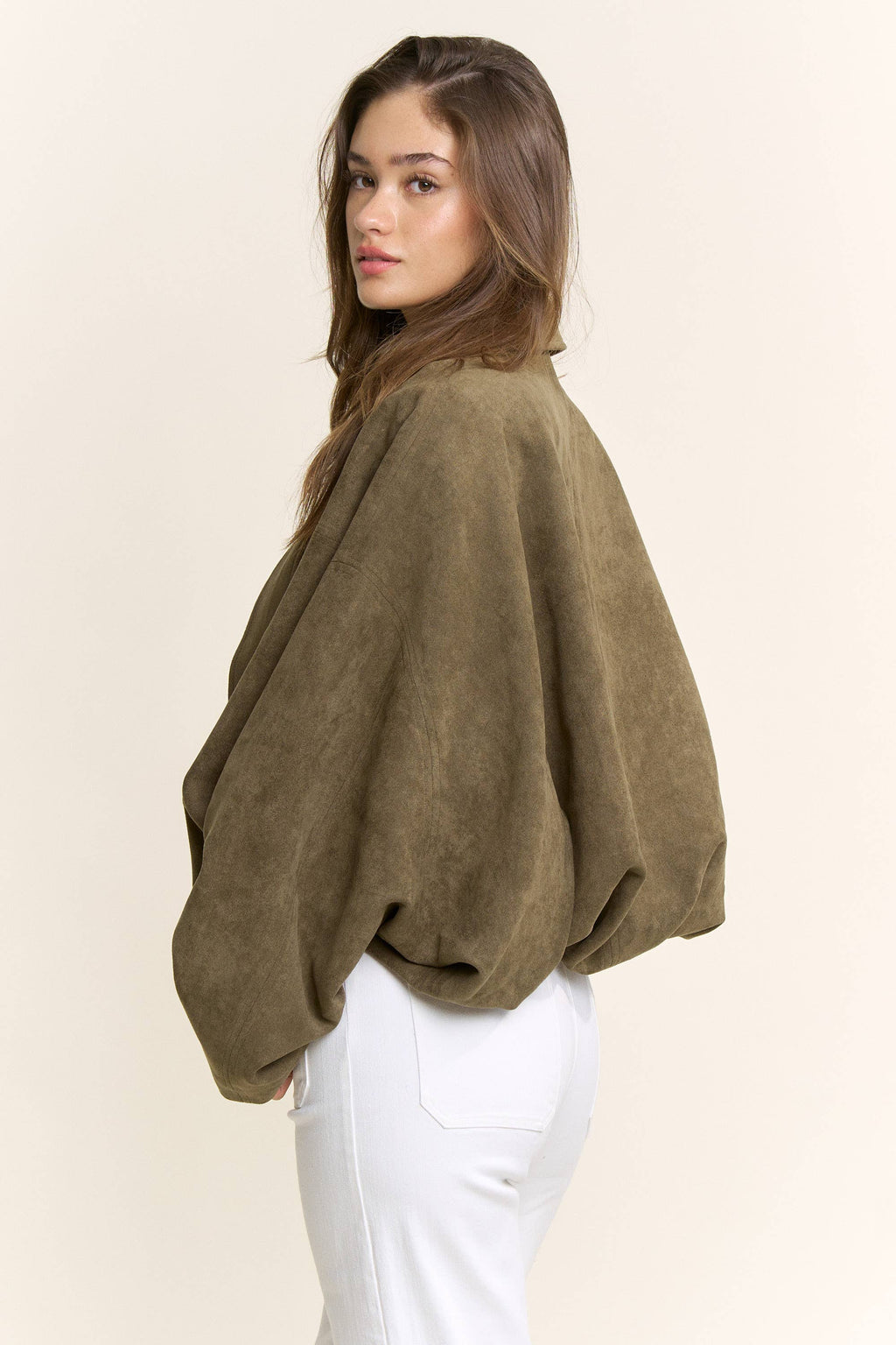 Suede Bomber Jacket: Olive