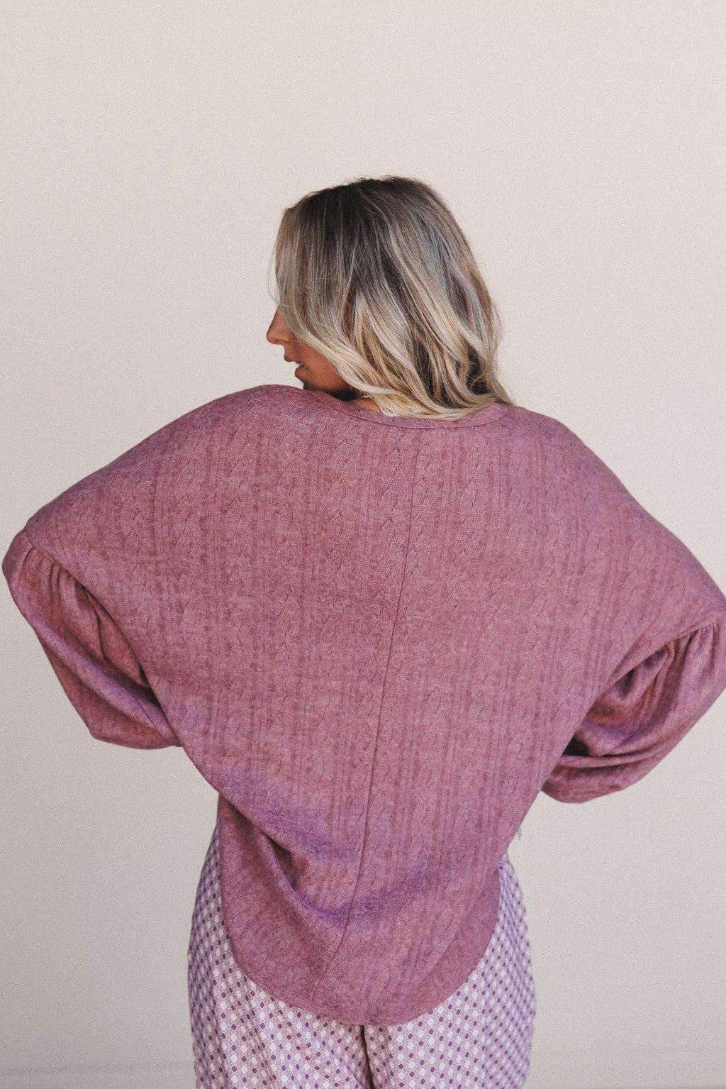 Sweet Heart Balloon Sleeve Knit Sweater - Mulberry