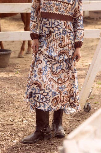Printed Pleated Midi Skirt