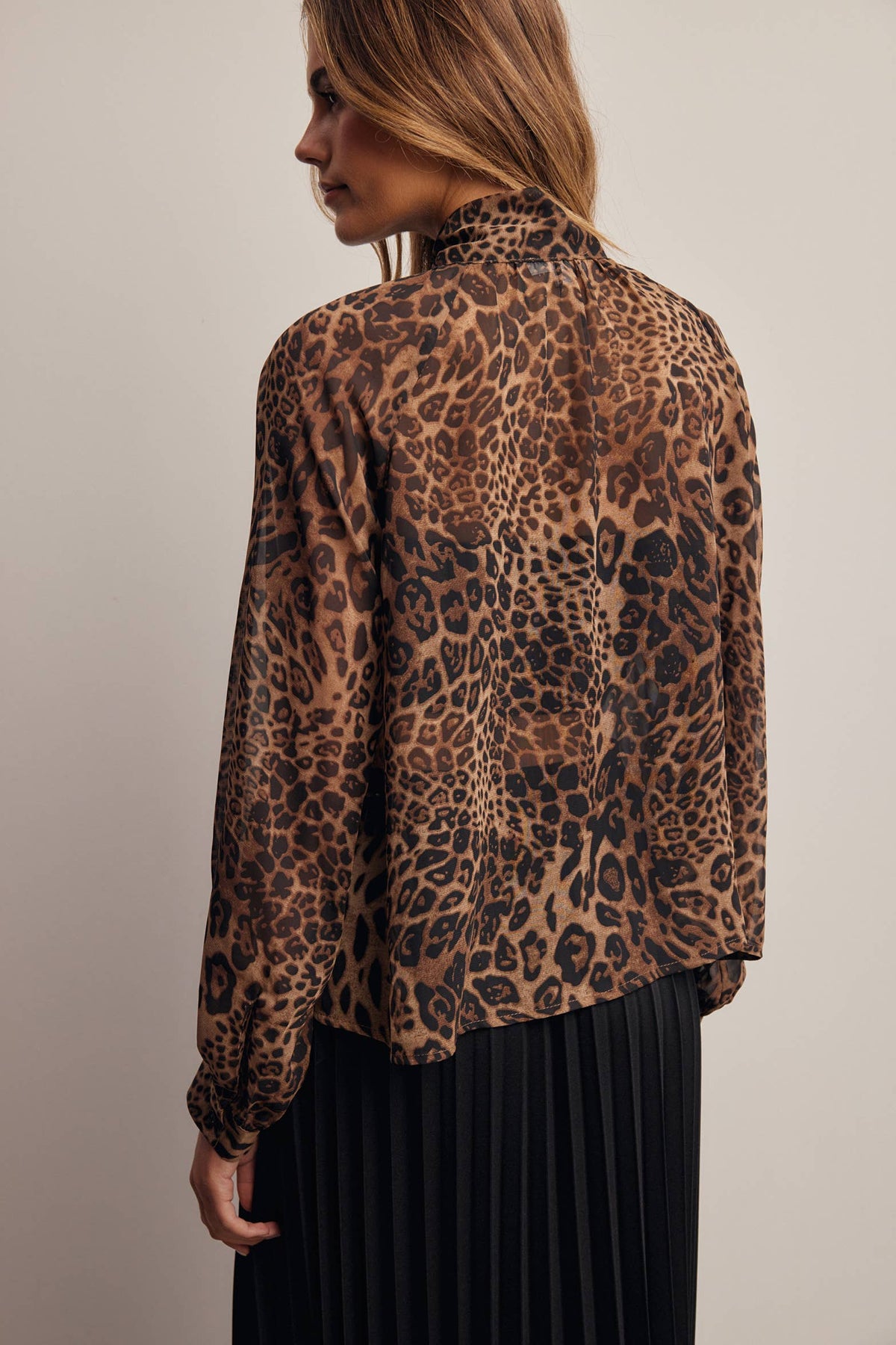 Animal Print Tie Neck Chiffon Blouse