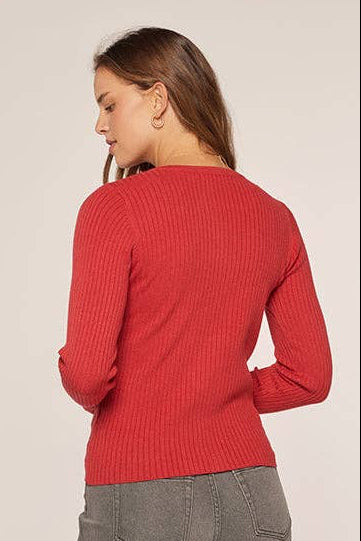Red Ribbed Button Down Cardigan