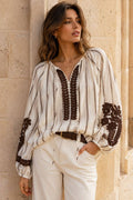 Ethnic Cotton Embroidered V-neck Blouse