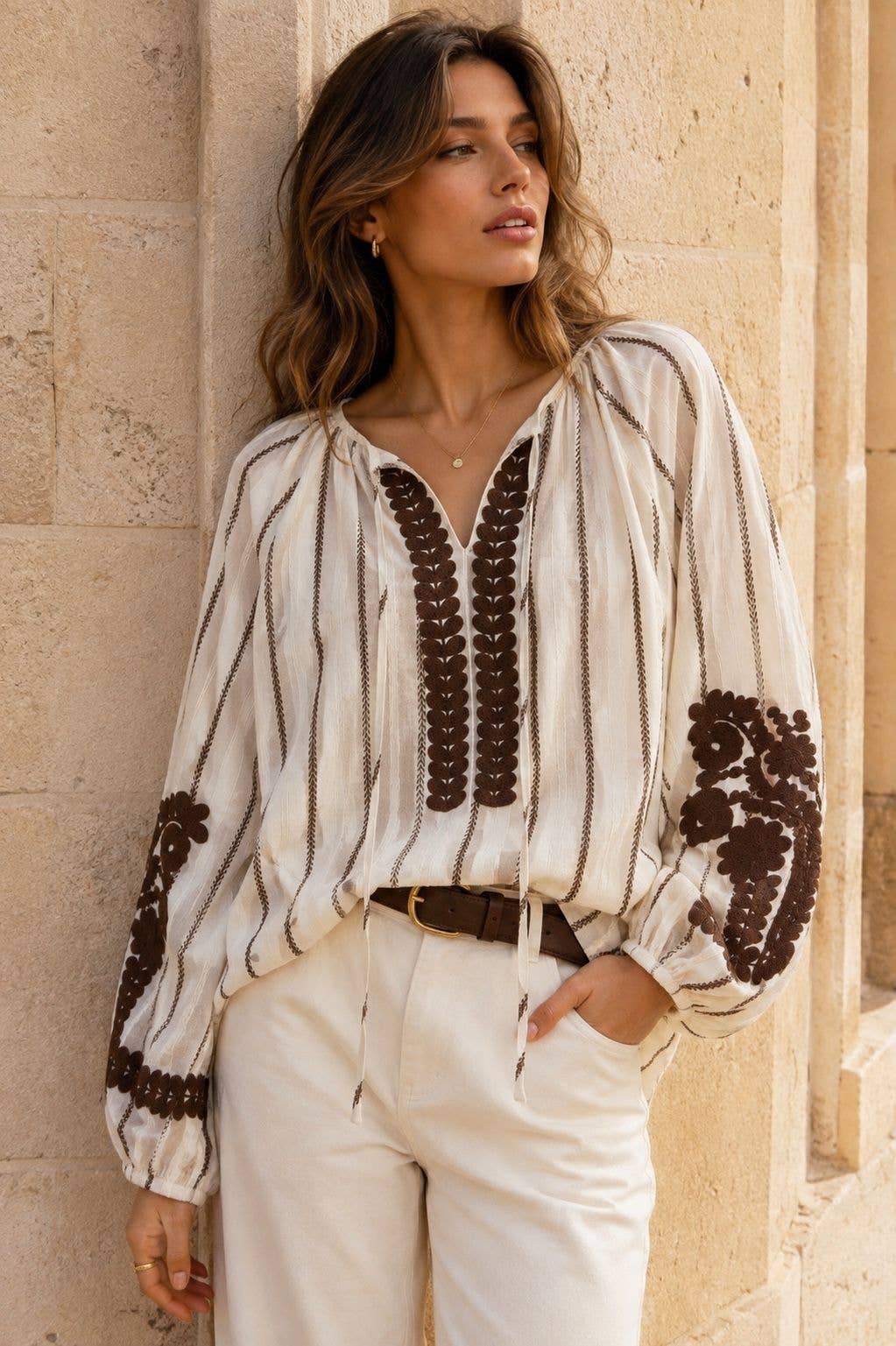 Ethnic Cotton Embroidered V-neck Blouse
