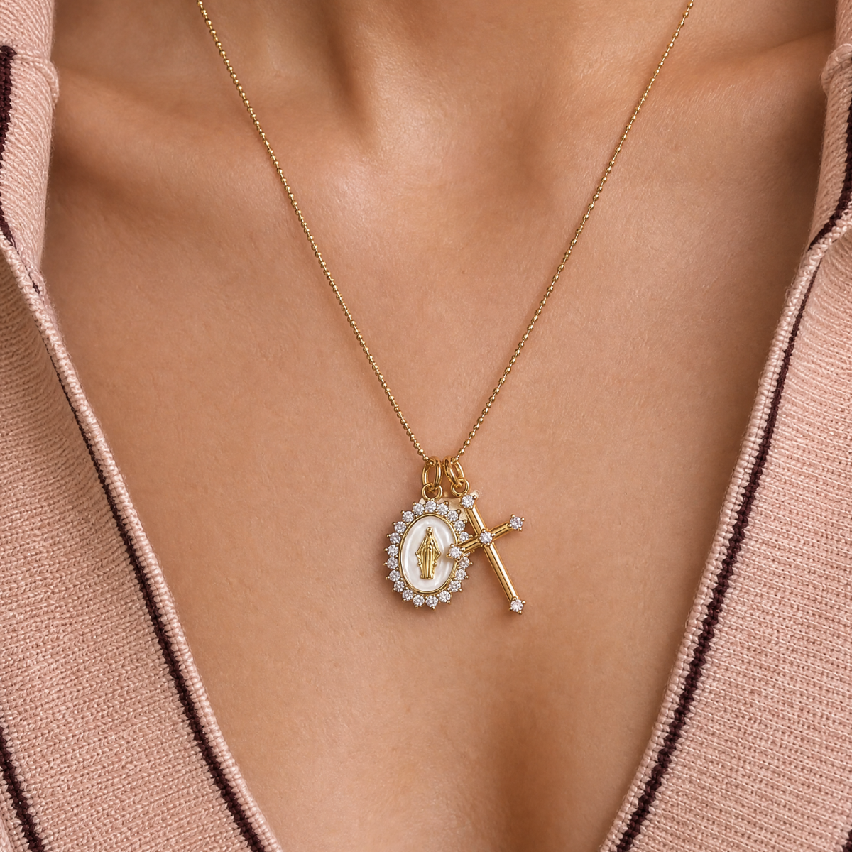 Virgin Maria Multi-Charm Necklace