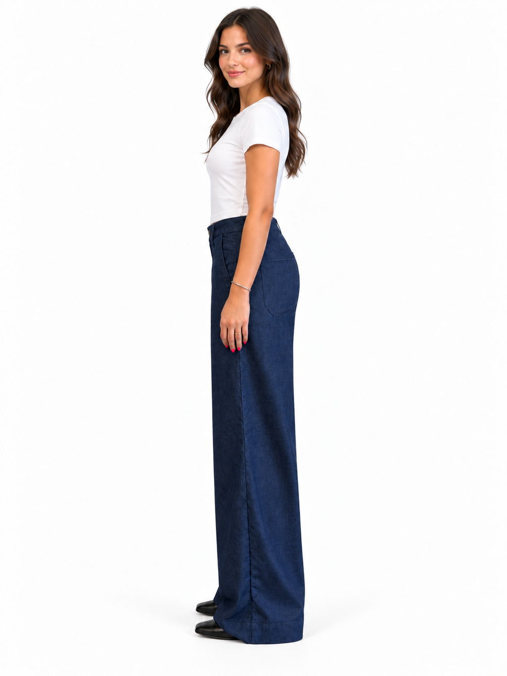 28" Petite Hemp Wide Leg Trouser Pant in Rinse