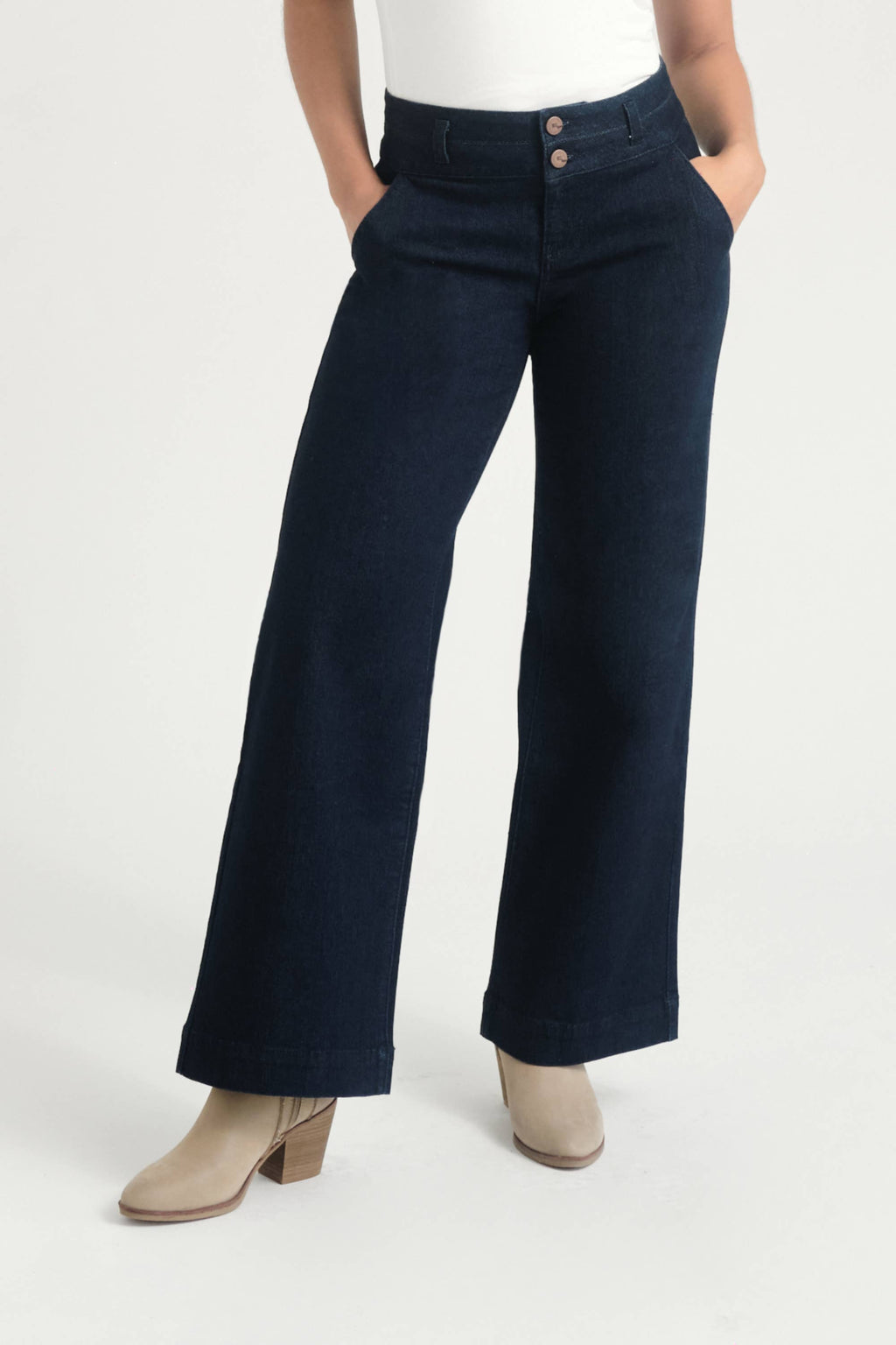 Petite 29" Slim Wide Leg Jean w/ Double Stacked Waistband