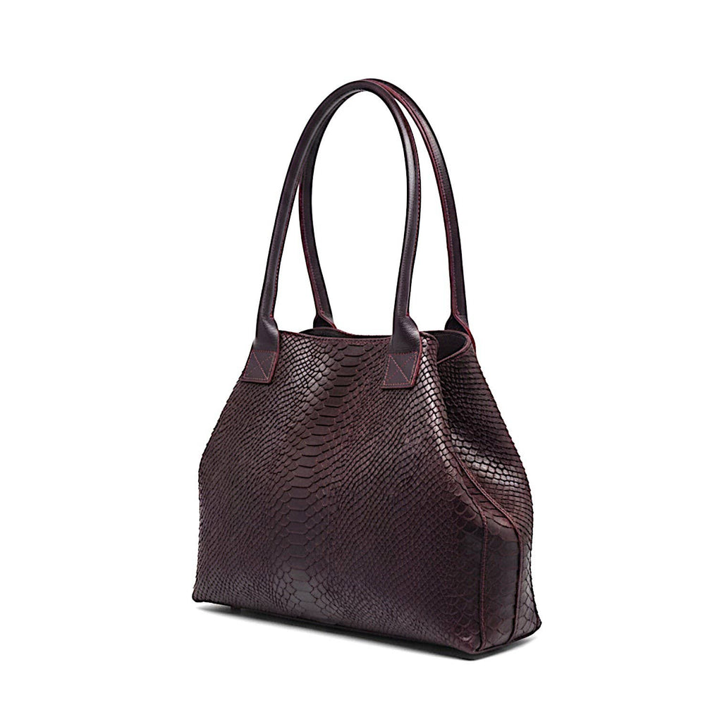 LOLA – Italian Python-Embossed Leather Bag – Burgundy