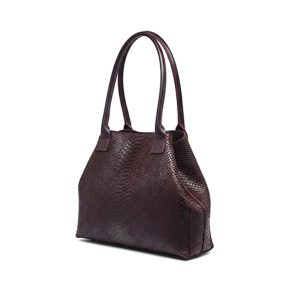 LOLA – Italian Python-Embossed Leather Bag – Burgundy