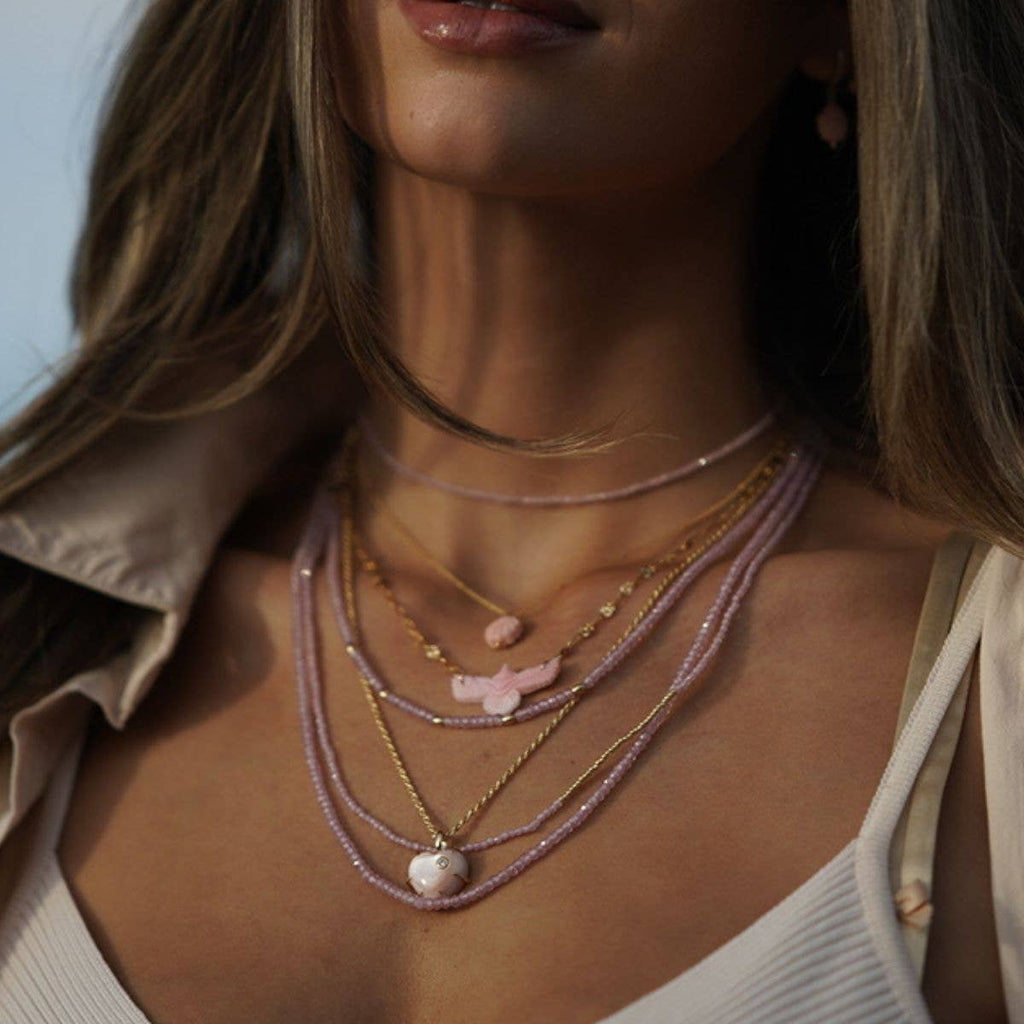 Lover Heart Charm Necklace - Pink Shell