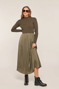 Mixed Media Sweater Dress: Olive