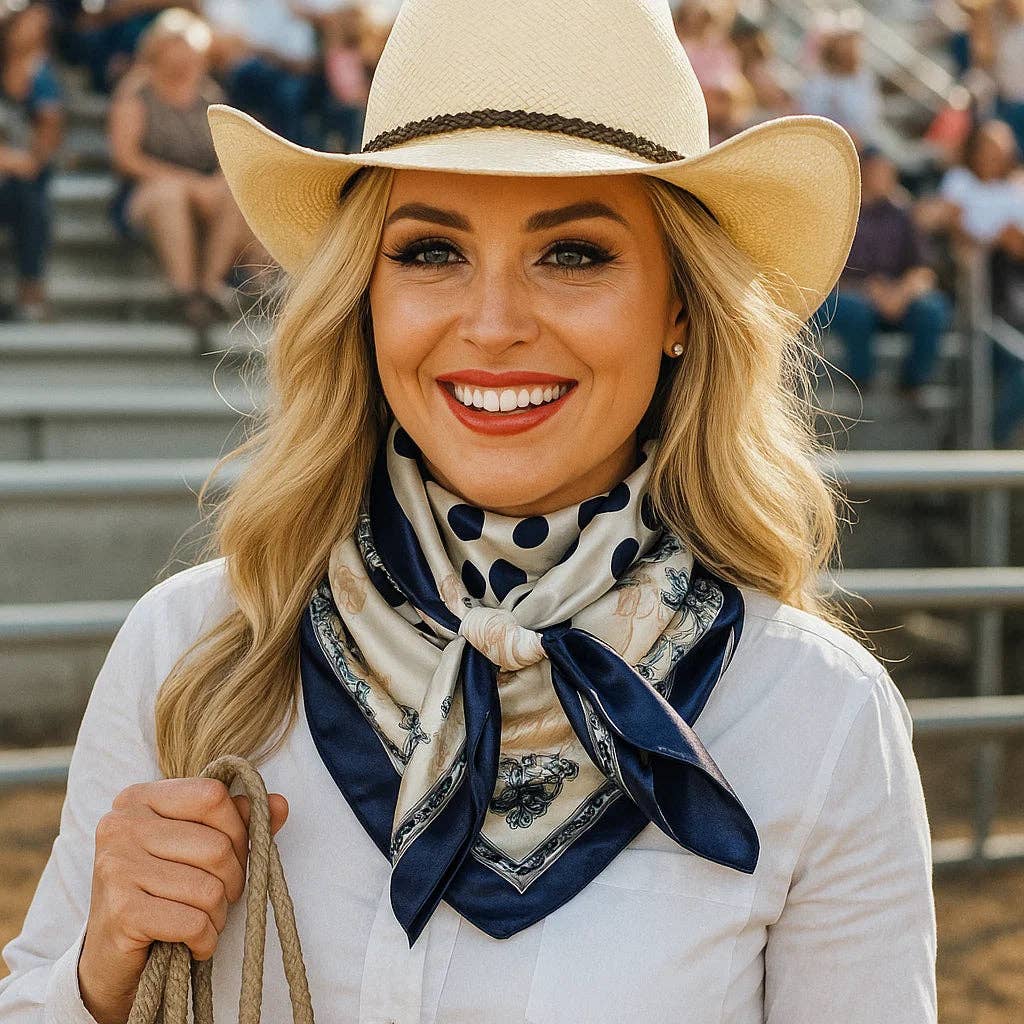 Navy and Cream Polka Dot Wild Rag - Western Scarf