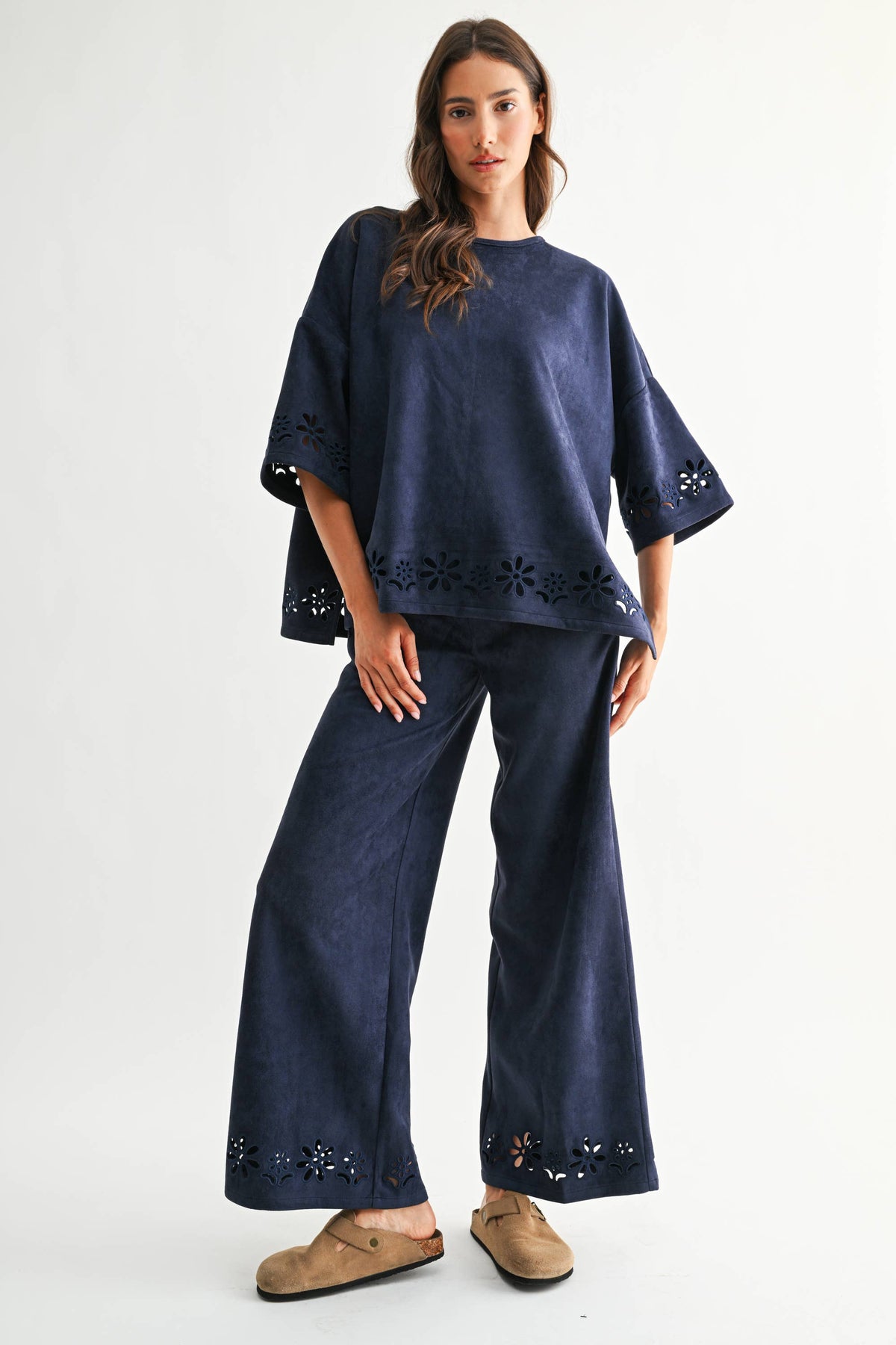Lounge Set with Eyelet Detail- Navy