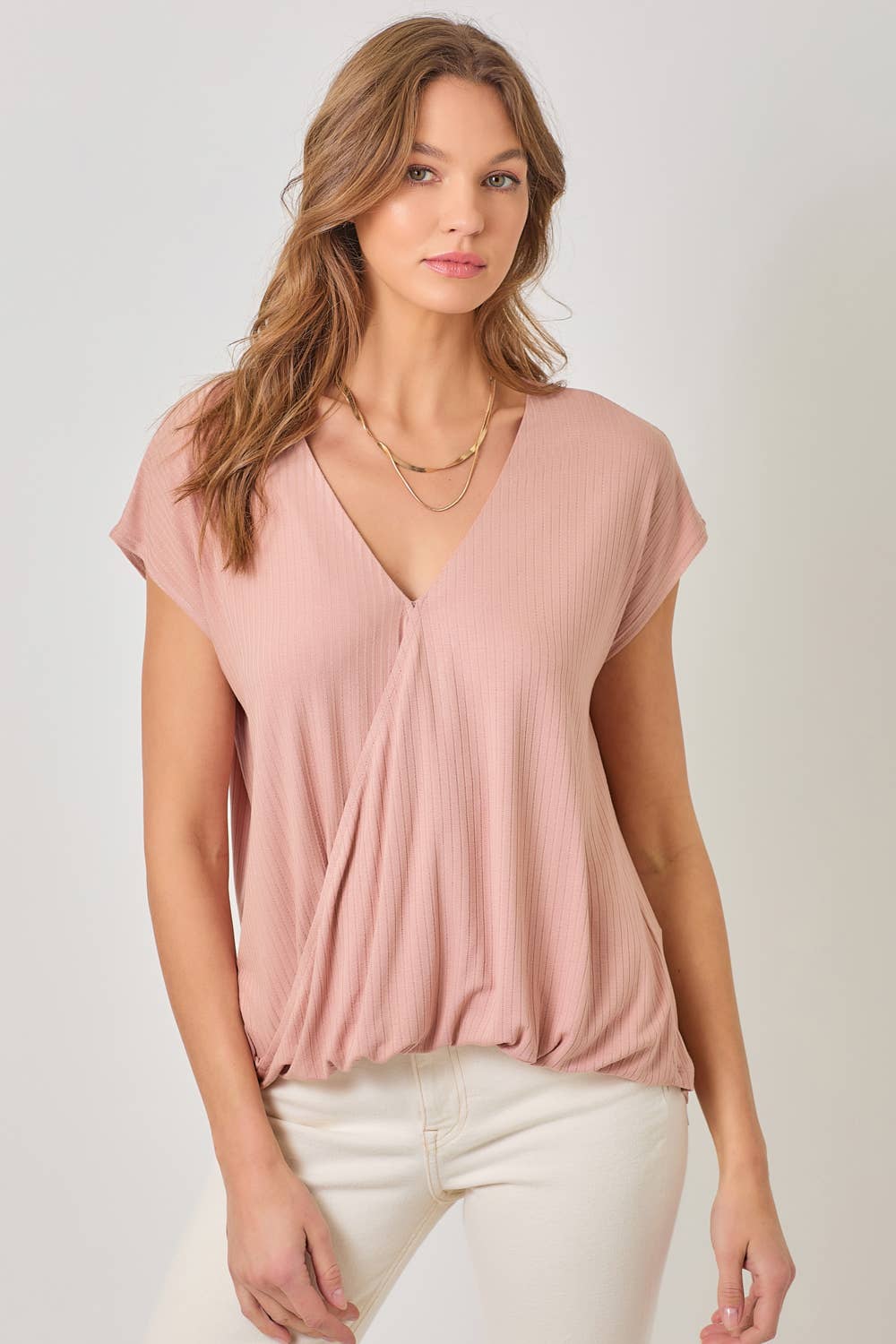 Surplice Neck Top: Rose
