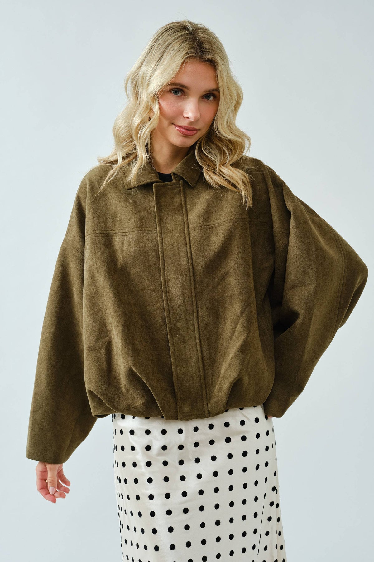 Suede Bomber Jacket: Olive