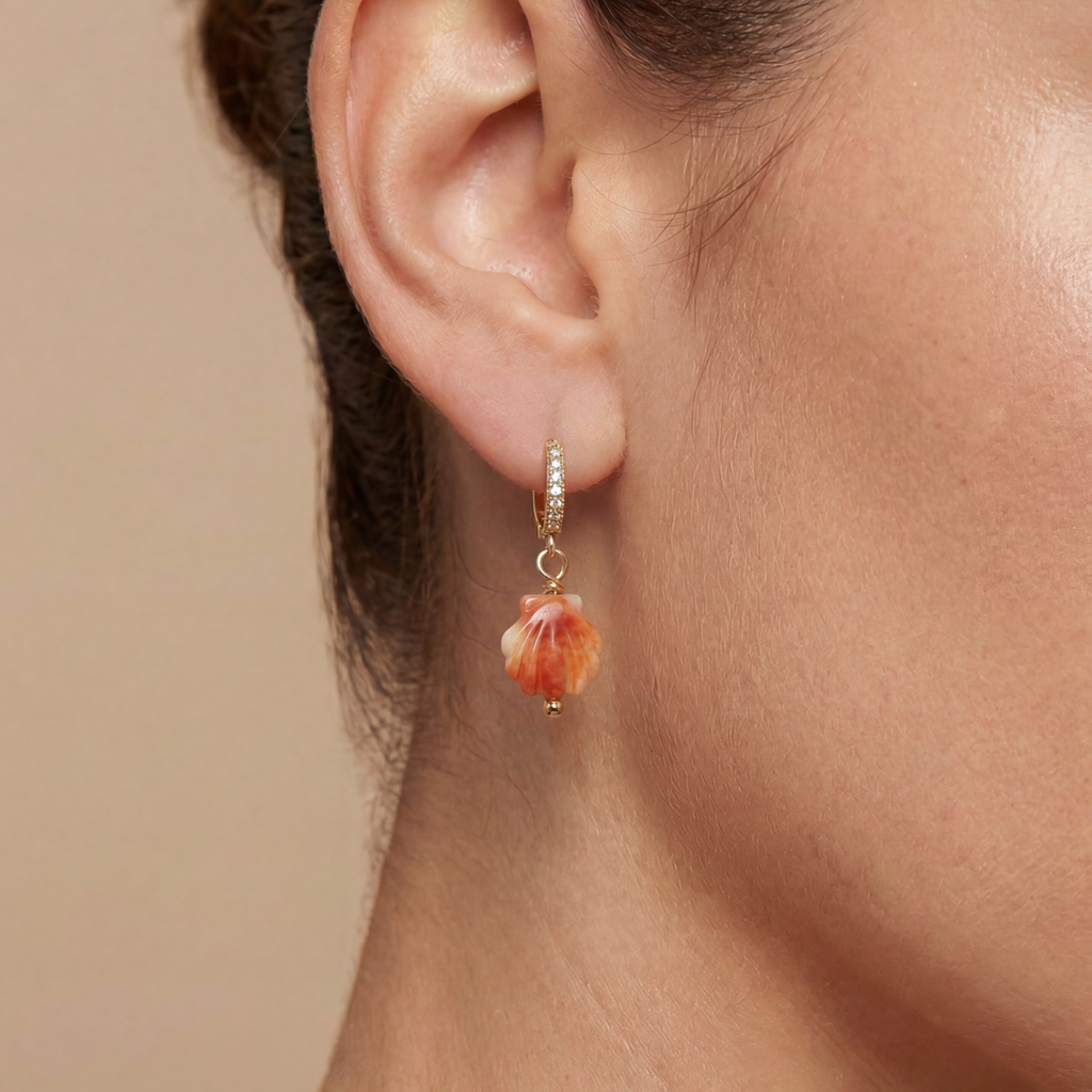 Conch Shell Earrings- Red/Orange