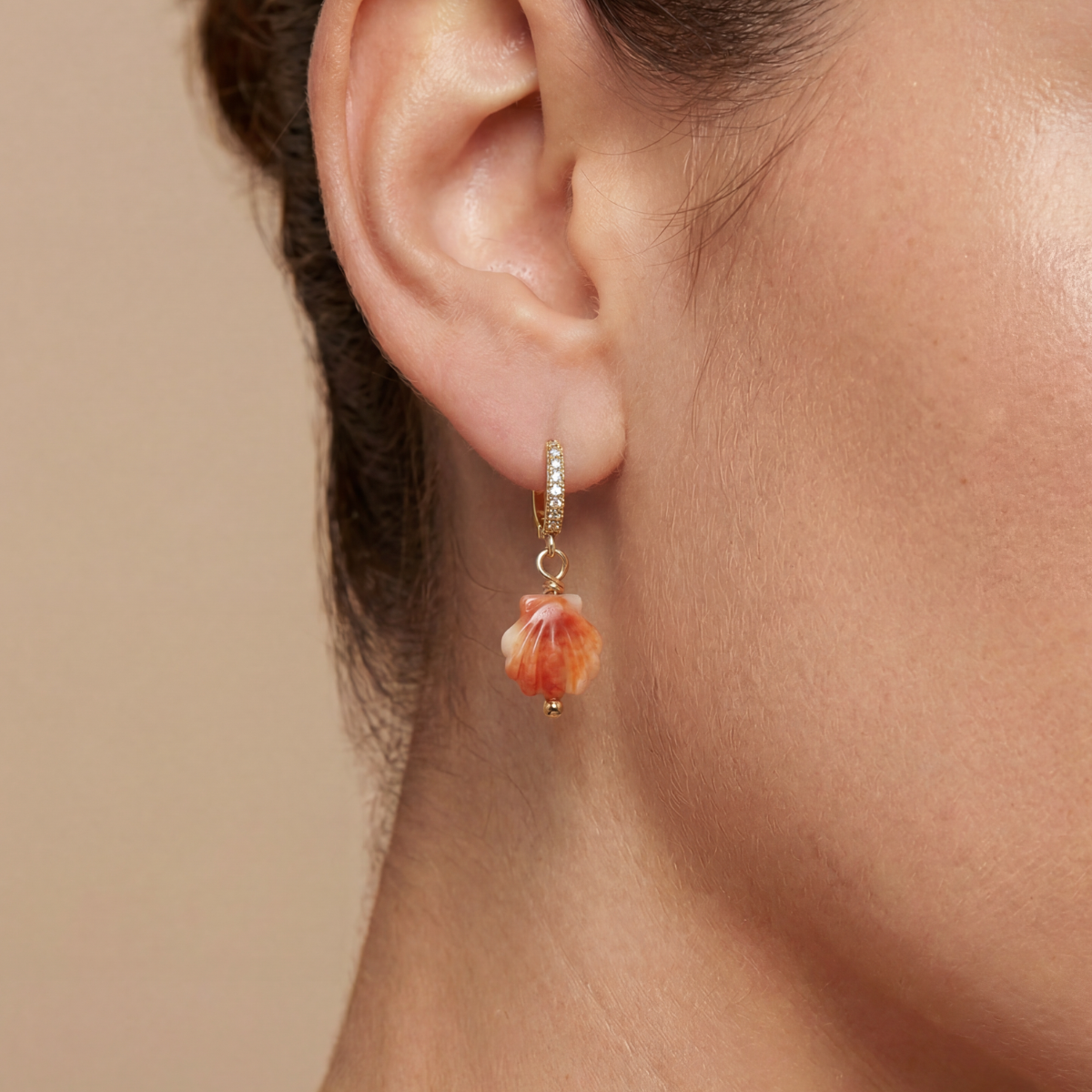 Conch Shell Earrings- Red/Orange