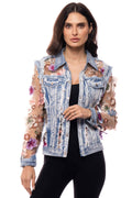 Denim and Lace Embroidered Jacket