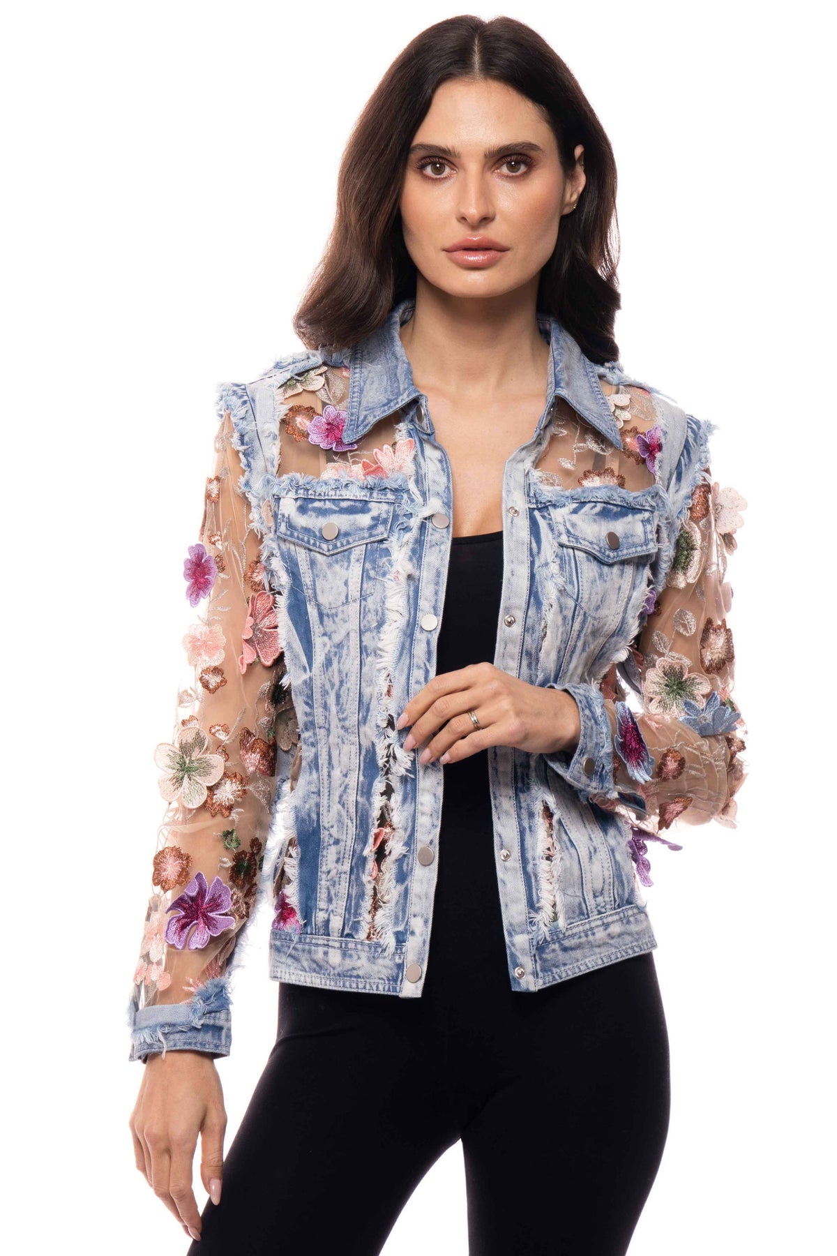 Denim and Lace Embroidered Jacket