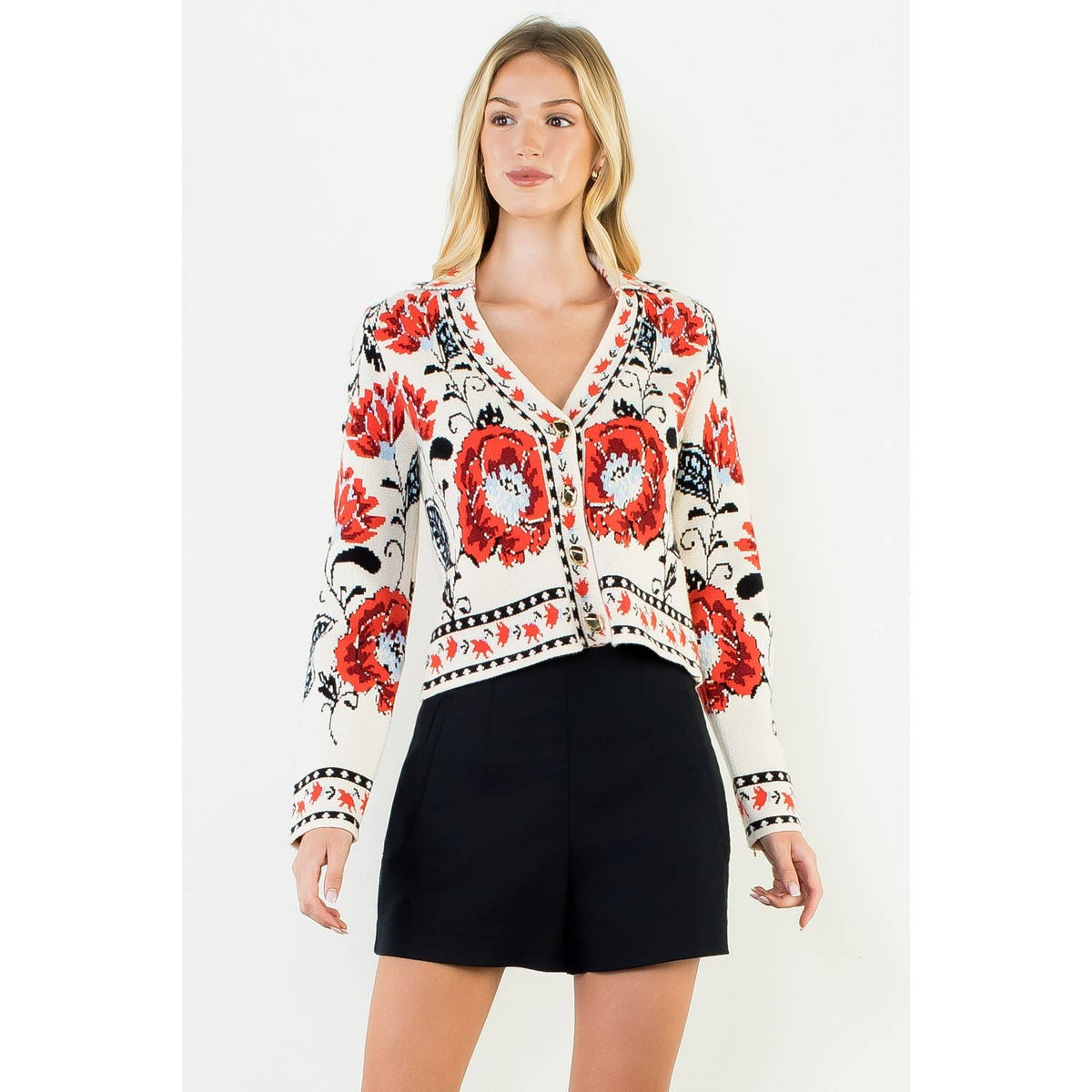 Long Sleeve Pattern Knitted Cardigan