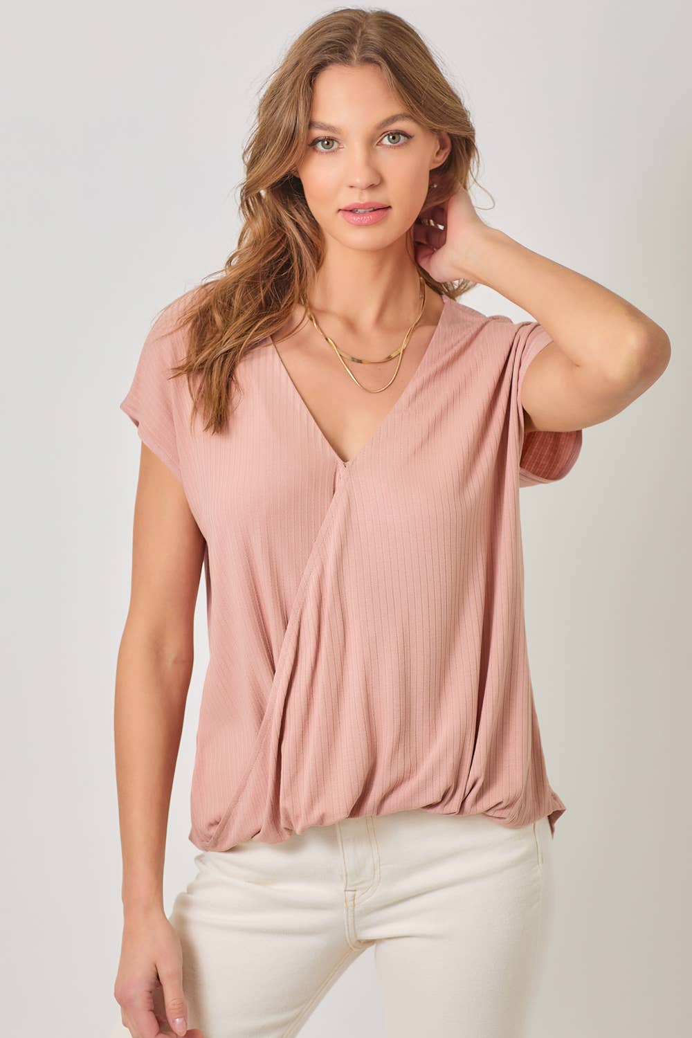 Surplice Neck Top: Rose