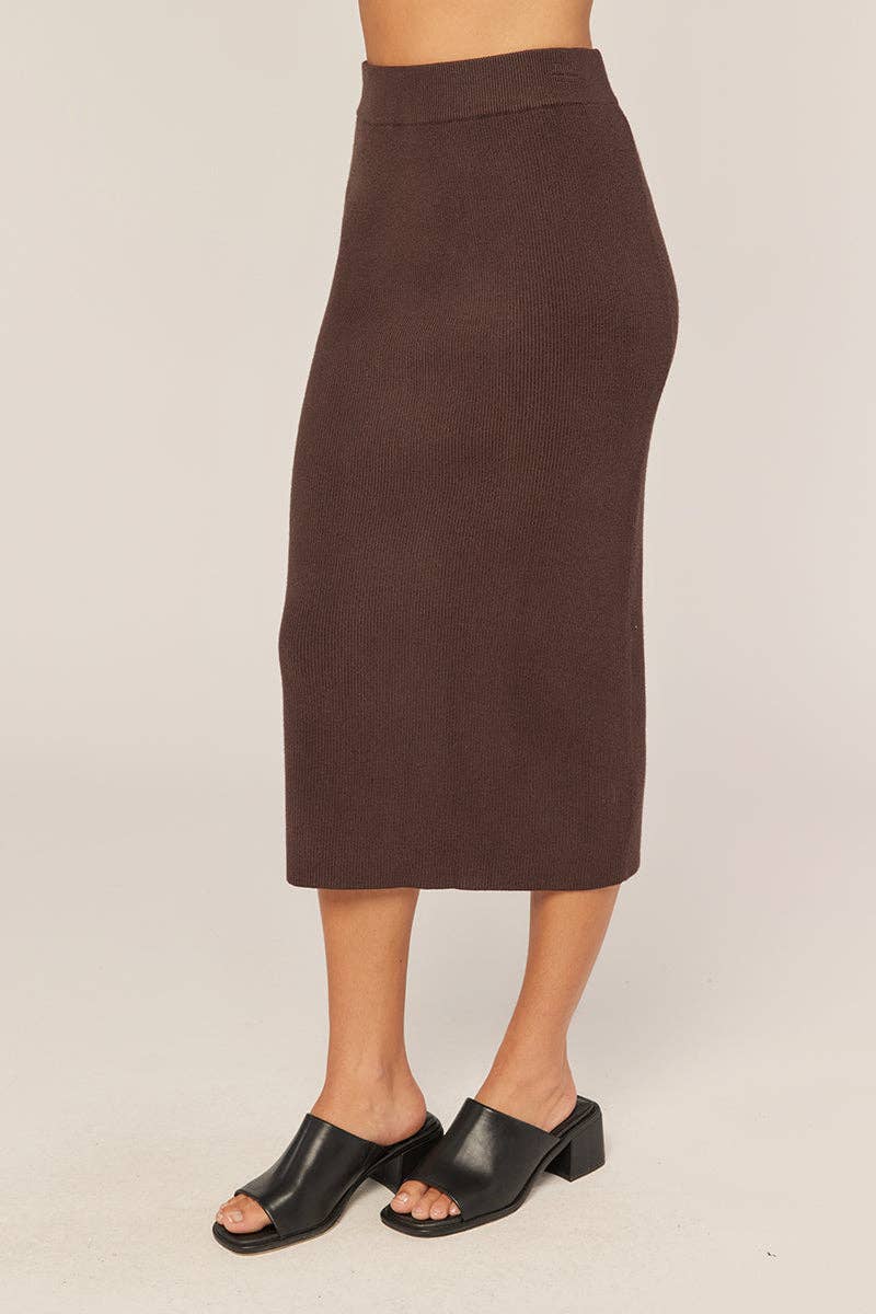 Ribbed Sweater Midi Skirt: Chocolate