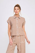 Bow Embroidered Soft Linen Button Down