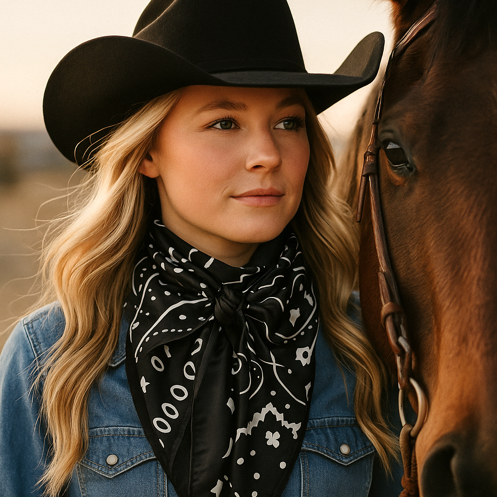Black & White Paisley Wild Rag - Western Scarf
