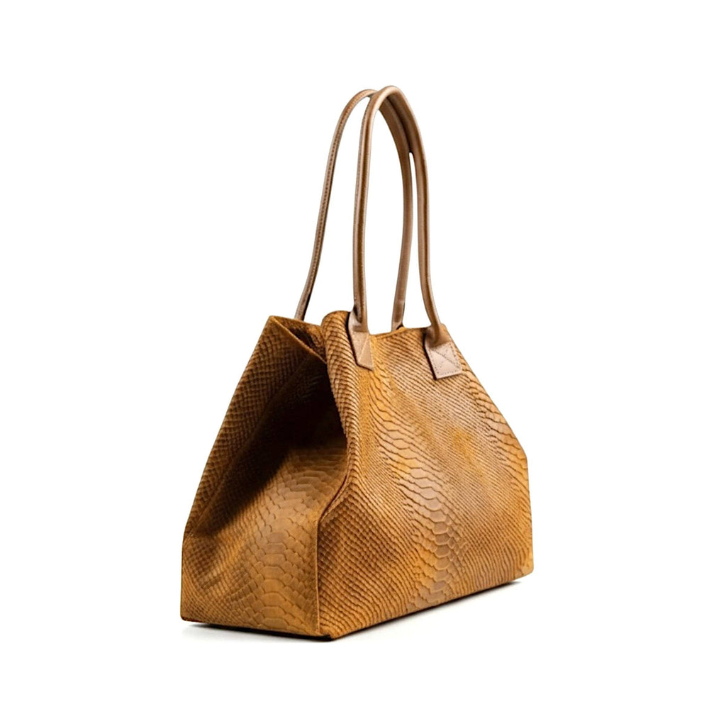 LOLA – Italian Python-Embossed Leather Bag – Camel