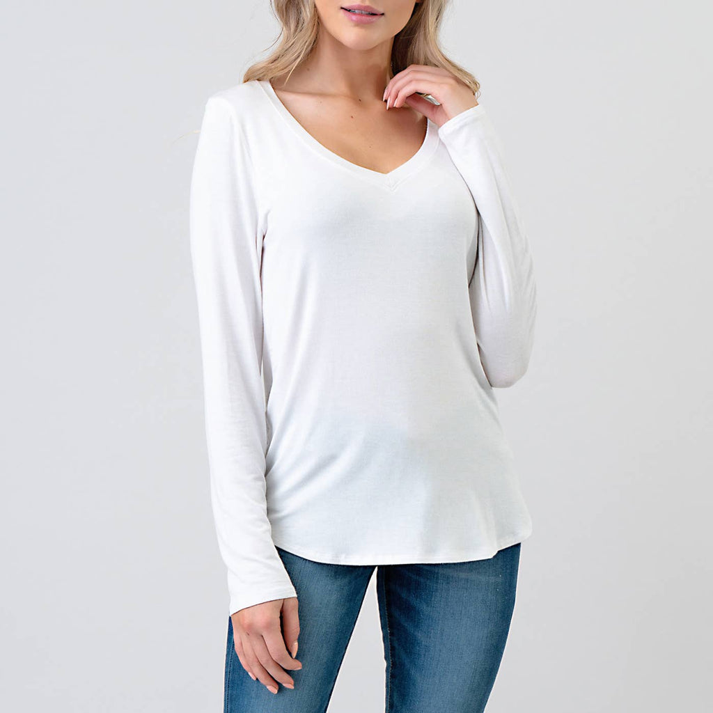 Modal Long Sleeve V-neck: White