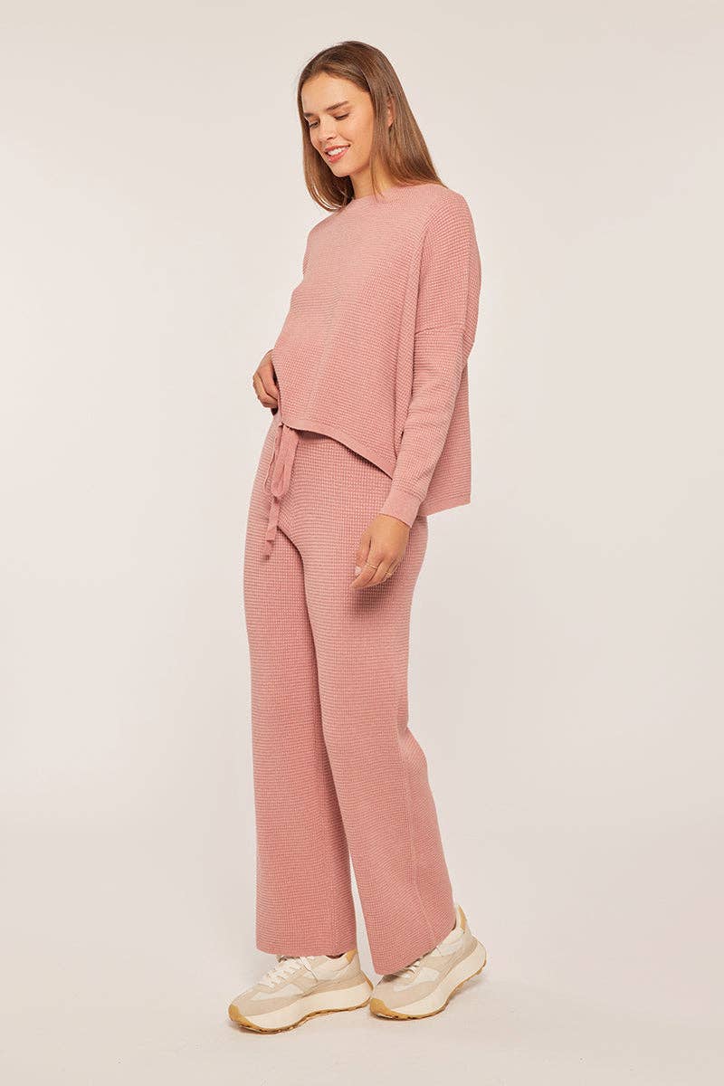 Waffle Textured Sweater Top: Cranberry