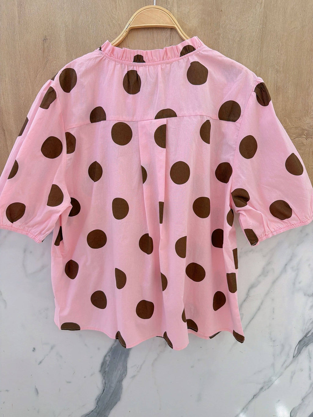 Polka Dot Blouse: Pink & Brown