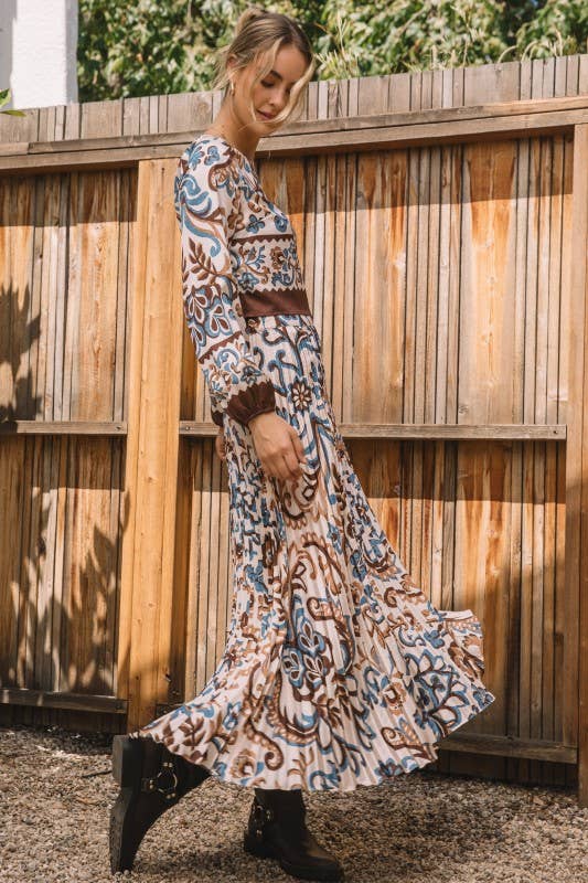 Printed Pleated Midi Skirt