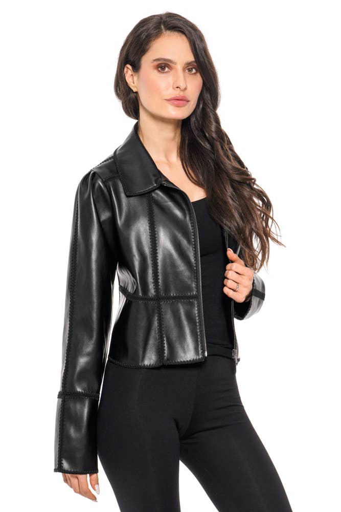 Faux Leather Panel Stitch Jacket