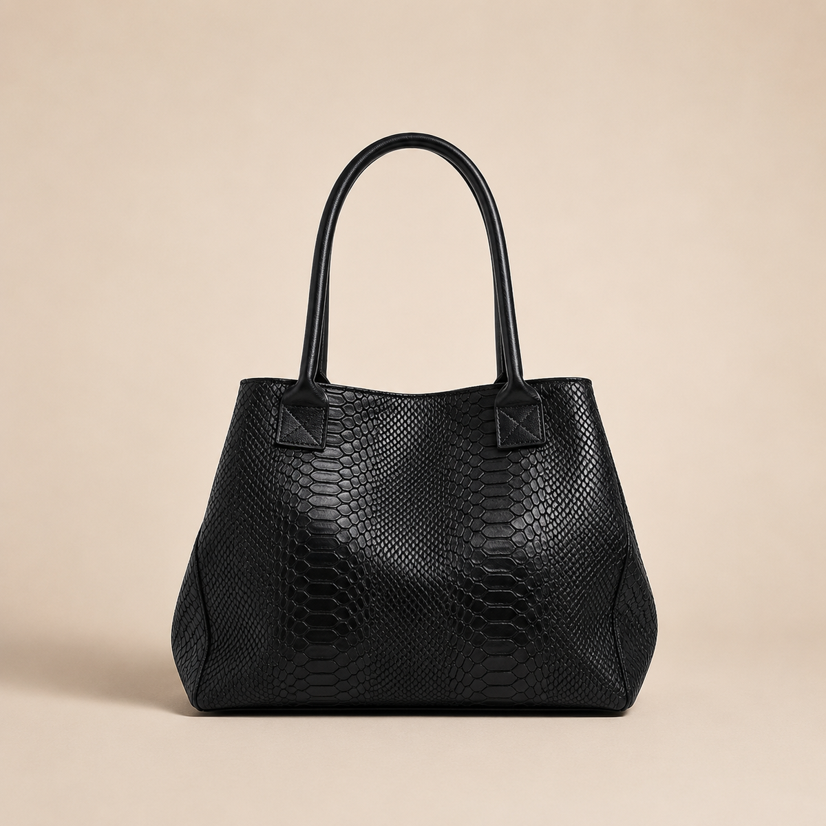 LOLA – Italian Python-Embossed Leather Bag – Black