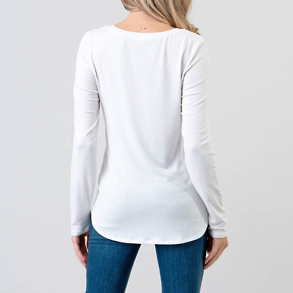 Modal Long Sleeve V-neck: White