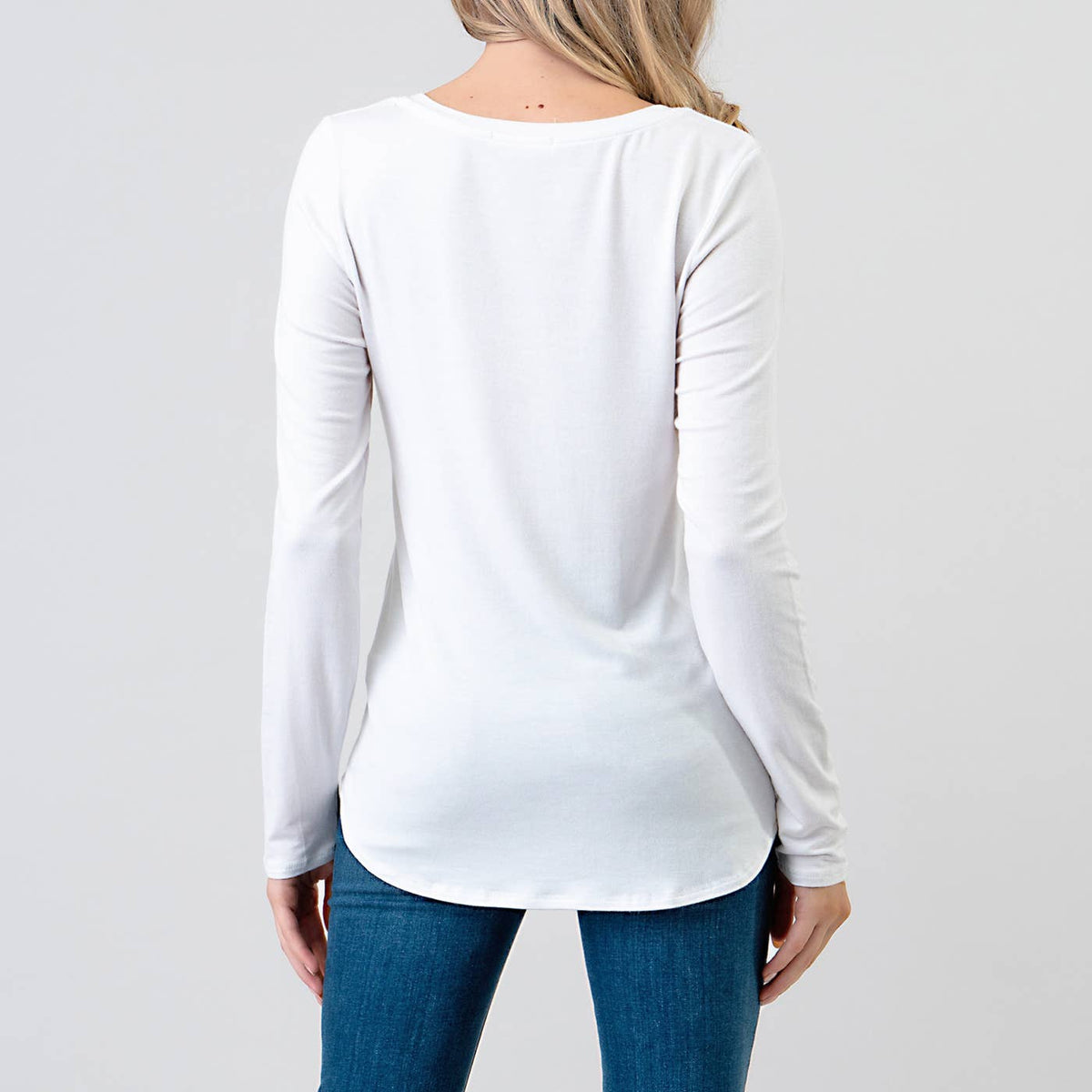 Modal Long Sleeve V-neck: White
