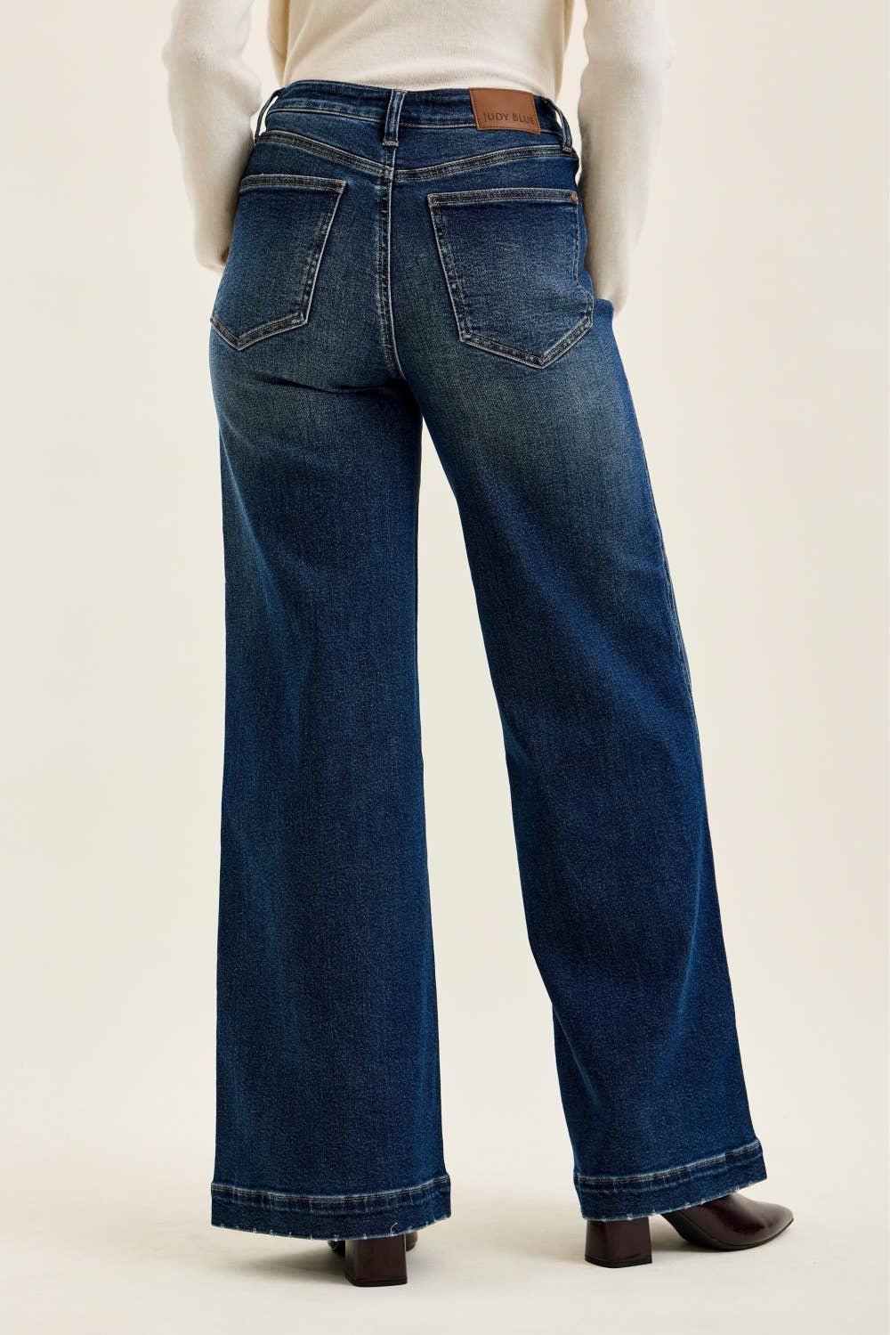 Wide Leg w/ Front Tab Closure Jeans: Fade Indigo