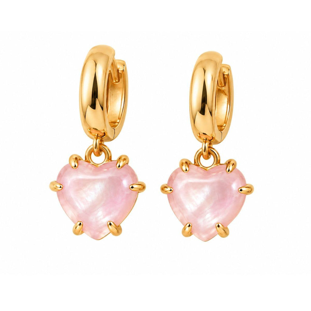 Lover Stone Heart Hoops - Pink Shell