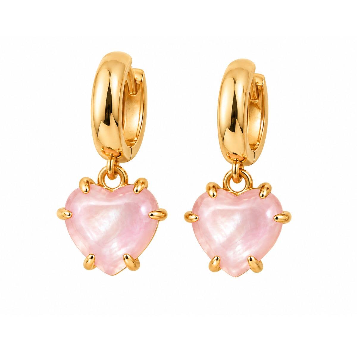 Lover Stone Heart Hoops - Pink Shell