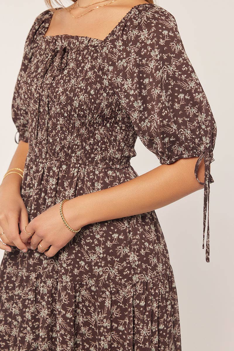 Dreamy Floral Chiffon Dress: Brown